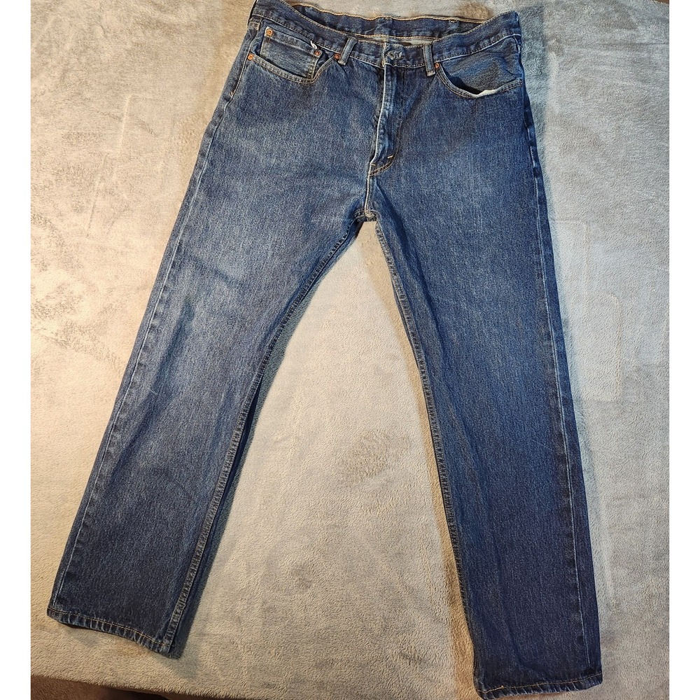 Levis 505 Jeans Mens 38x32 Blue‎ Classic Straight Leg Mid Rise Dark Wash Denim